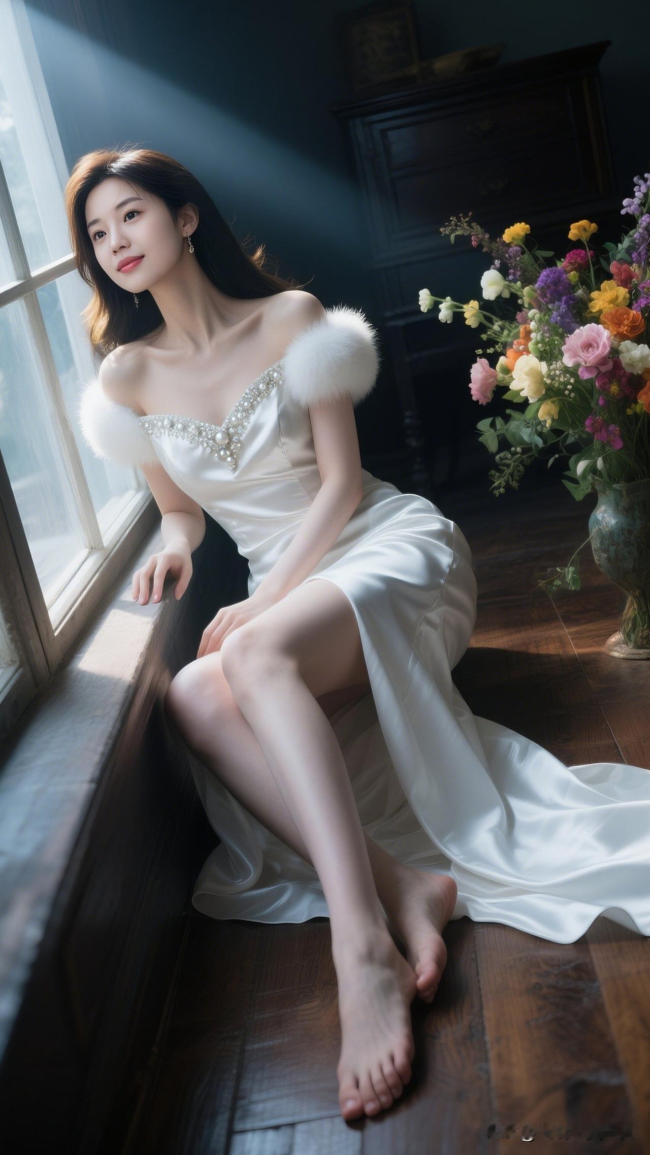 窗前美人倚，花影入梦来。发出你相册里你觉得最美的一张照片 梦幻白裙少女，倚窗轻嗅