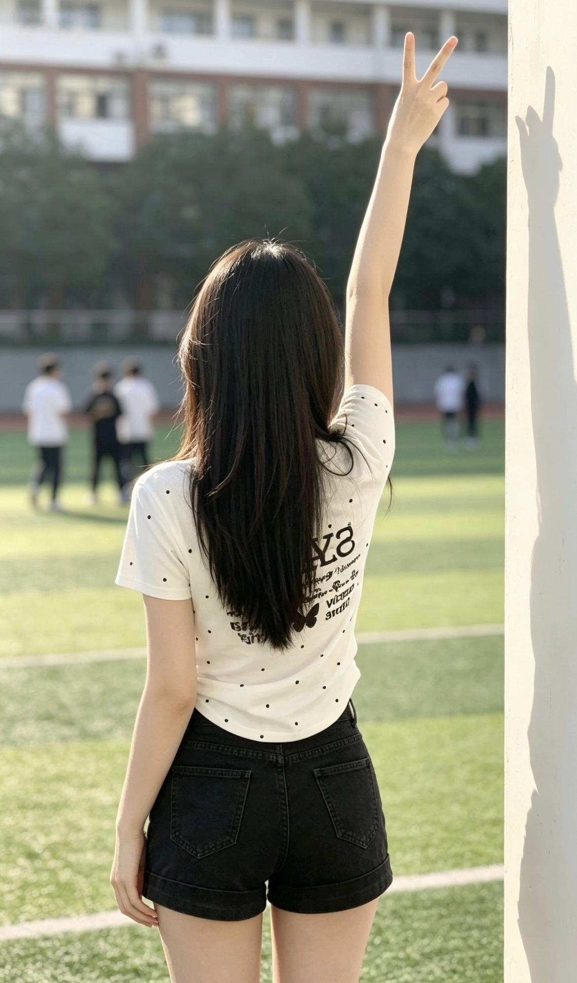 阳光下的青春，比个V字，元气满满！🌞👍