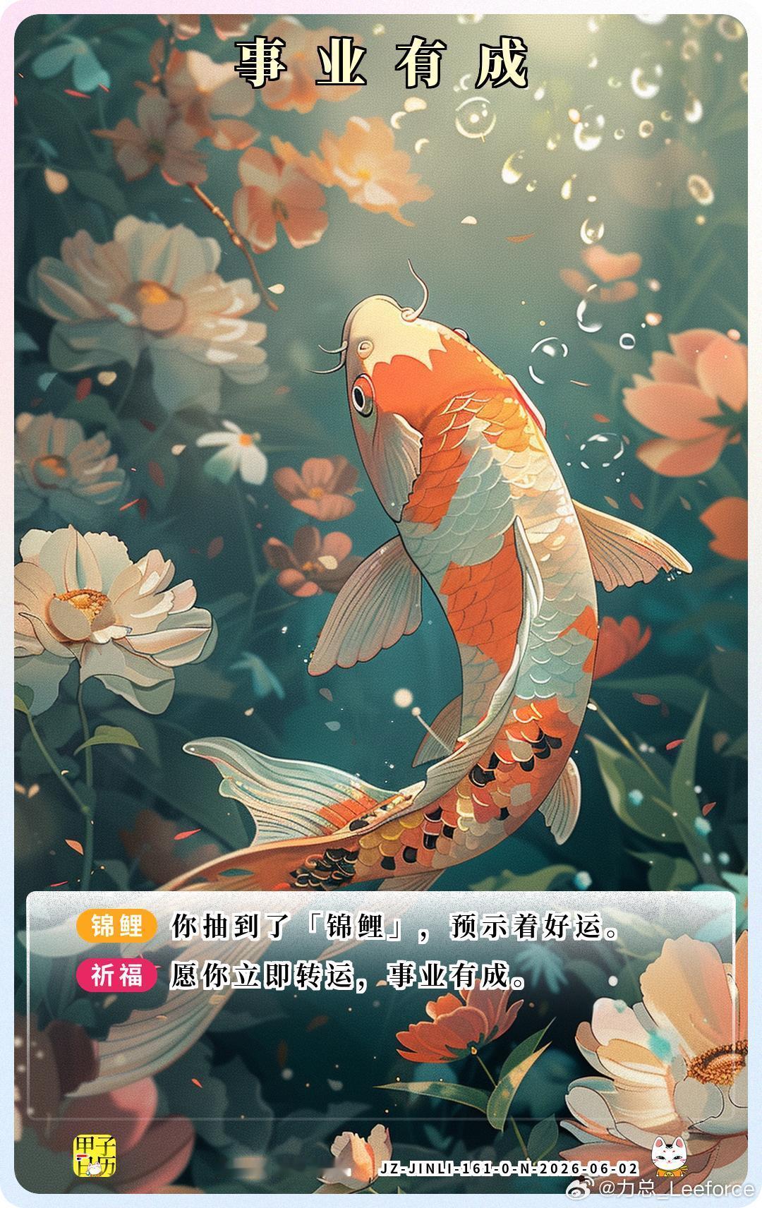 锦鲤 愿你立即转运，事业有成。 