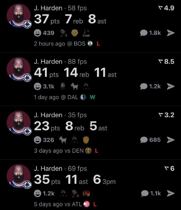 哈登这么打球太累了：
对阵老鹰：39分钟，35分10篮板11助攻
对阵掘金：30