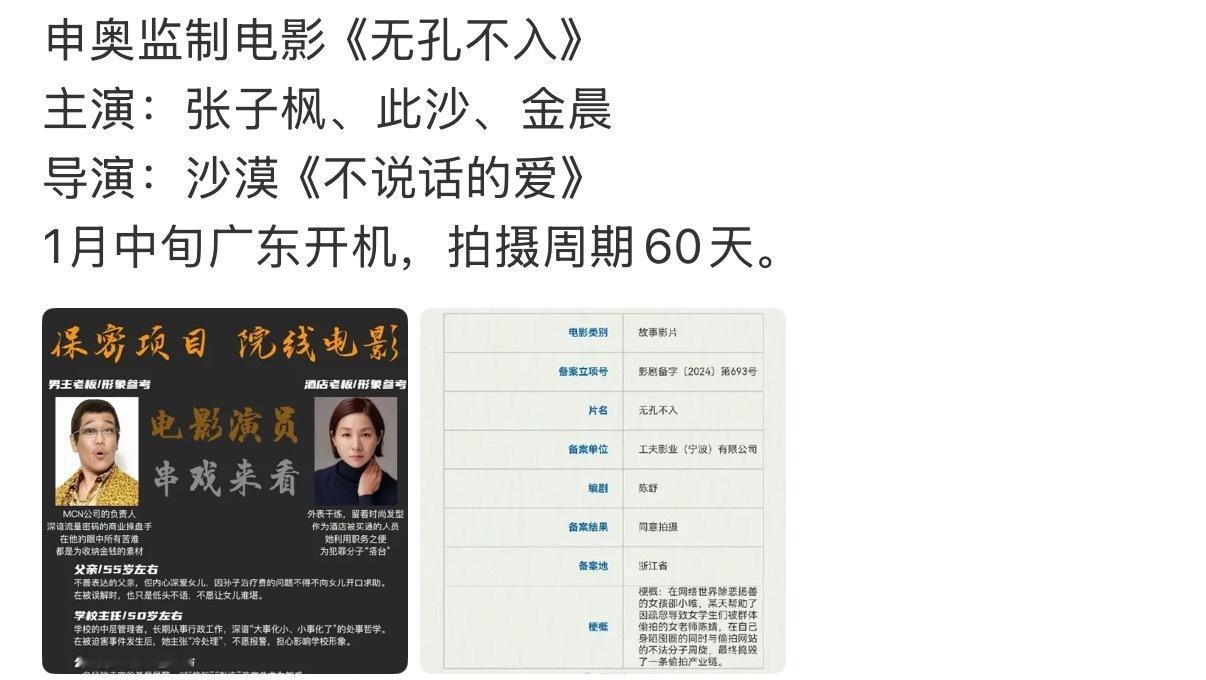 金晨张子枫将合作张子枫金晨要合作新电影《无孔不入》了，期待妹妹和大喜能擦出不一样