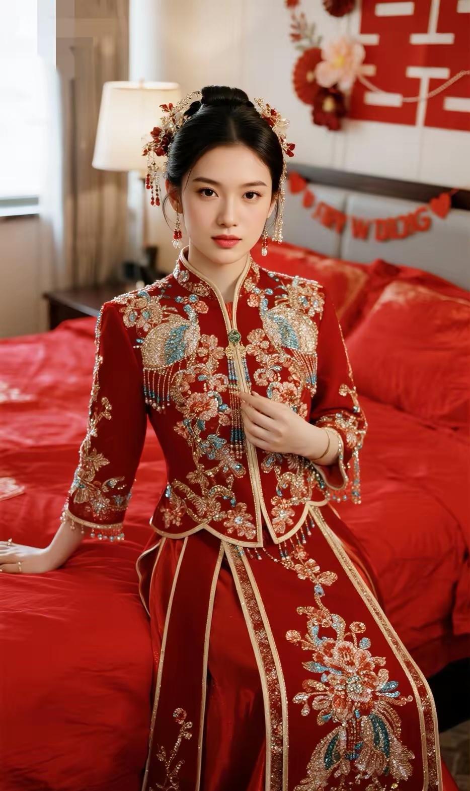 惊艳的红色婚服，精致的刺绣，美不胜收！💍💃