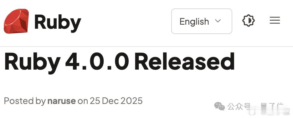 Ruby4正式发布Ruby语言全新版本发布 30周年之际，Ruby语言带着全新的