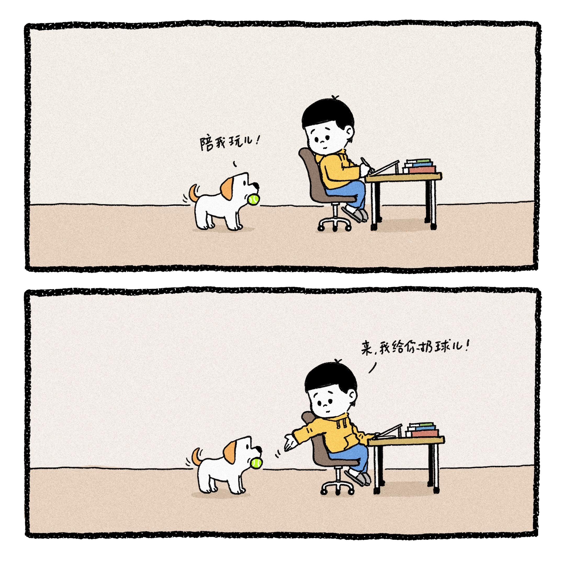 记得每天都要陪小狗玩一下。