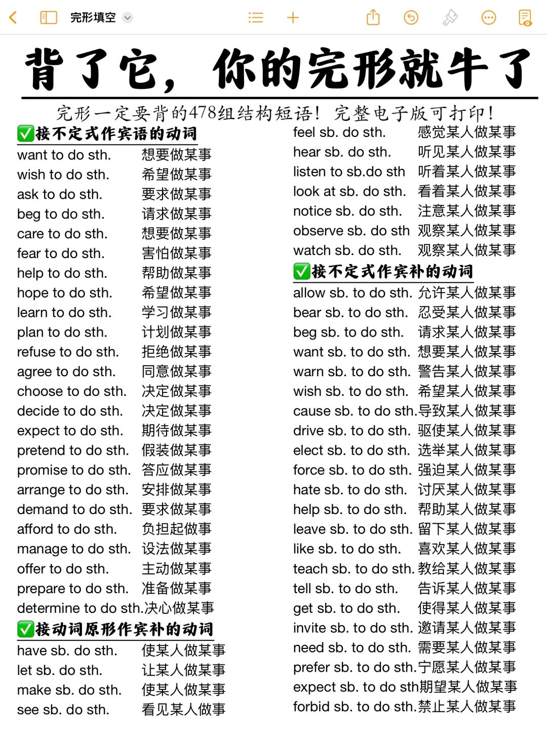 真的重要！中学英语！完形常考固定搭配