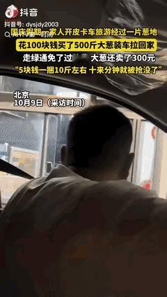 “赚大发了！”北京一男子开皮卡车带家人到承德游玩，路过一片葱地，得知只要2毛1斤
