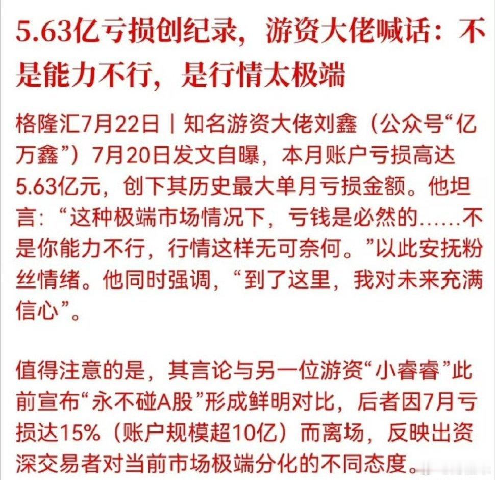5.63亿亏损创纪录，鑫多多游资大佬喊话：不是能力不行，是行情太极端 