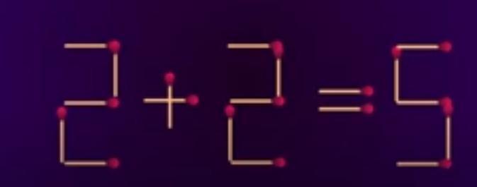 来一场超有趣的火柴智力大挑战！眼前是用火柴精心摆出的 “2 + 2 = 5”，现