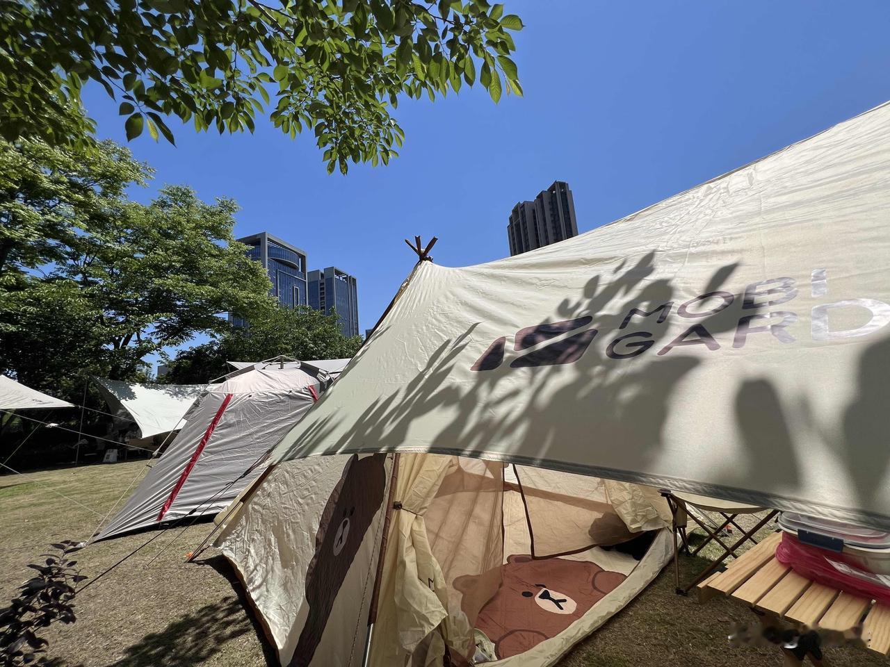 宜兴城市绿地露营，树荫下纳凉。因为附近有干干净净的公共卫生间，所以在此安营扎寨的