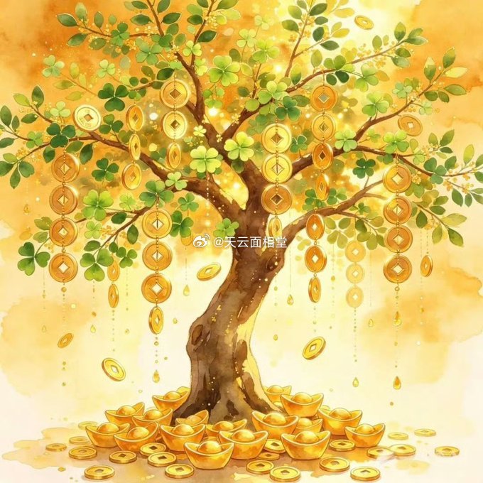 摇钱树下，金银满屋；吉祥如意，福运亨通。愿你的日子如这摇钱树般茂盛，财富与幸福随