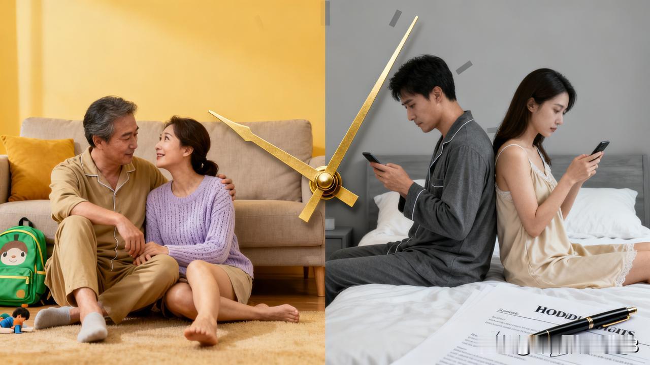 中年夫妻曾经也是深情相依，就像坐在沙发前地板上聊天的那对夫妇，携手走过温情岁月。