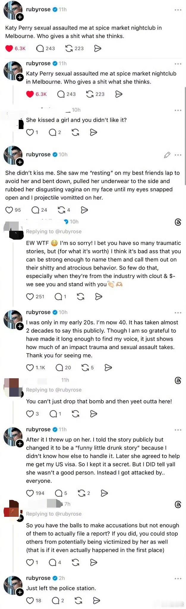 女演员鲁比·洛斯发文指控水果姐Katy Perry曾在她二十岁出头时对她实施性侵