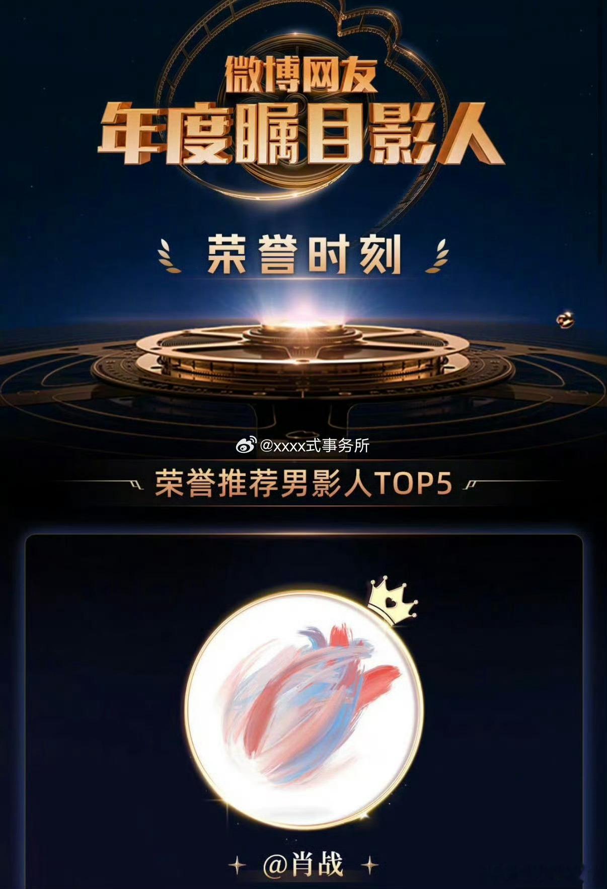 肖战、陈丽君年度瞩目影人获TOP1 