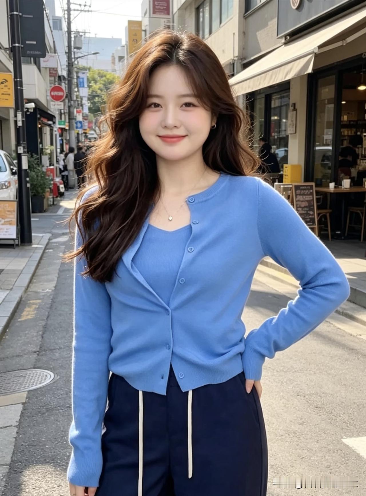 街遇佳人
 
翠衫叠叠映晴光，卷发随风满路香。
一笑嫣然惊过客，半街春色在身旁。