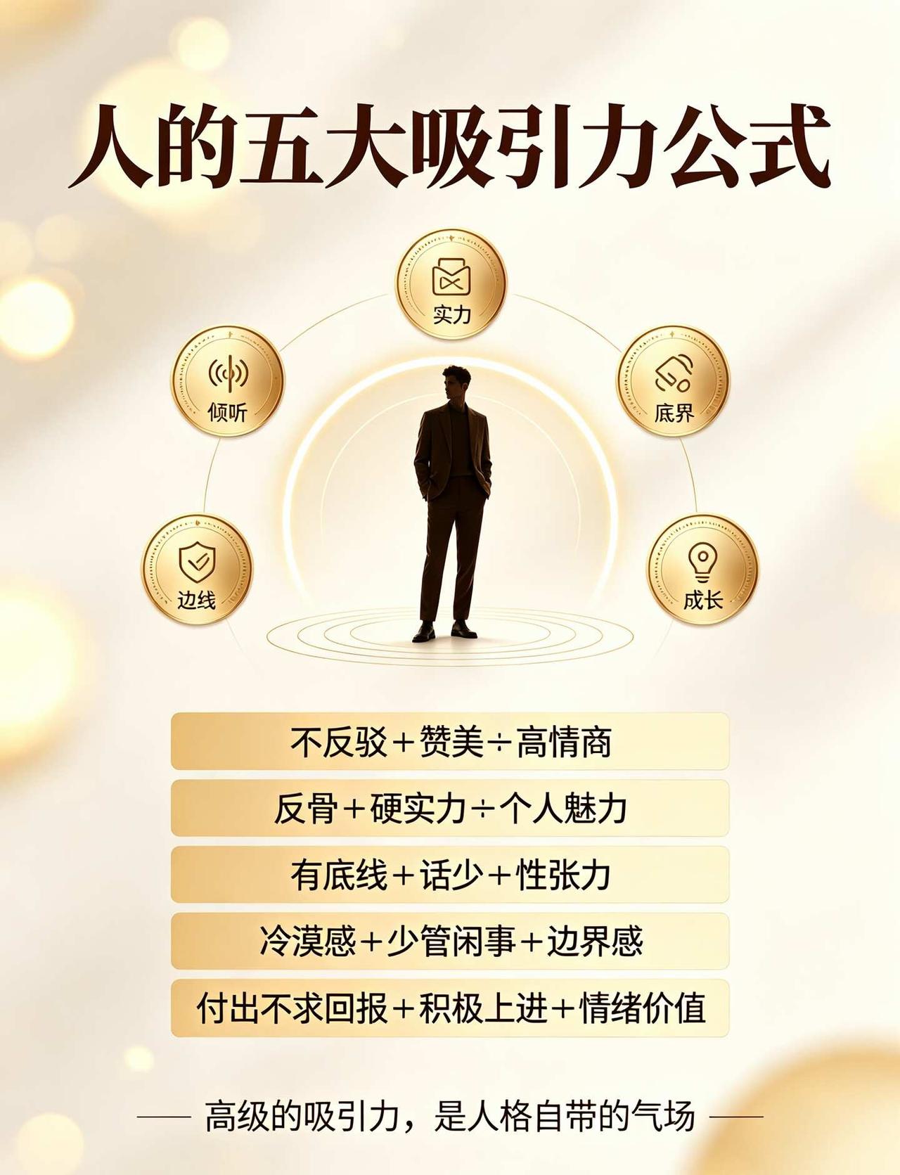 人的五大吸引力公式｜提升人格魅力。
有没有发现，有些人长相普通，却自带吸引力，让