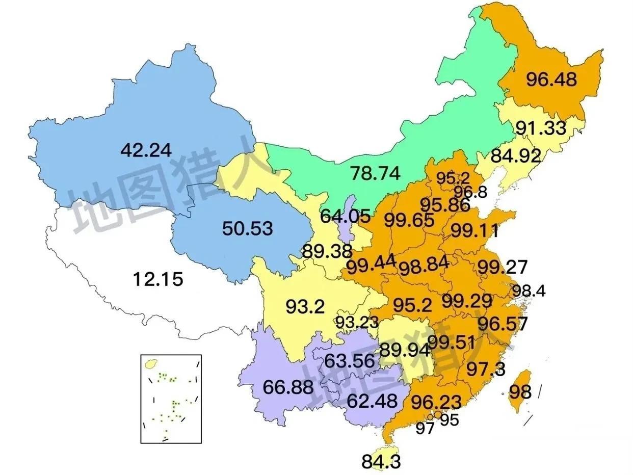 各省份汉族占比分布图