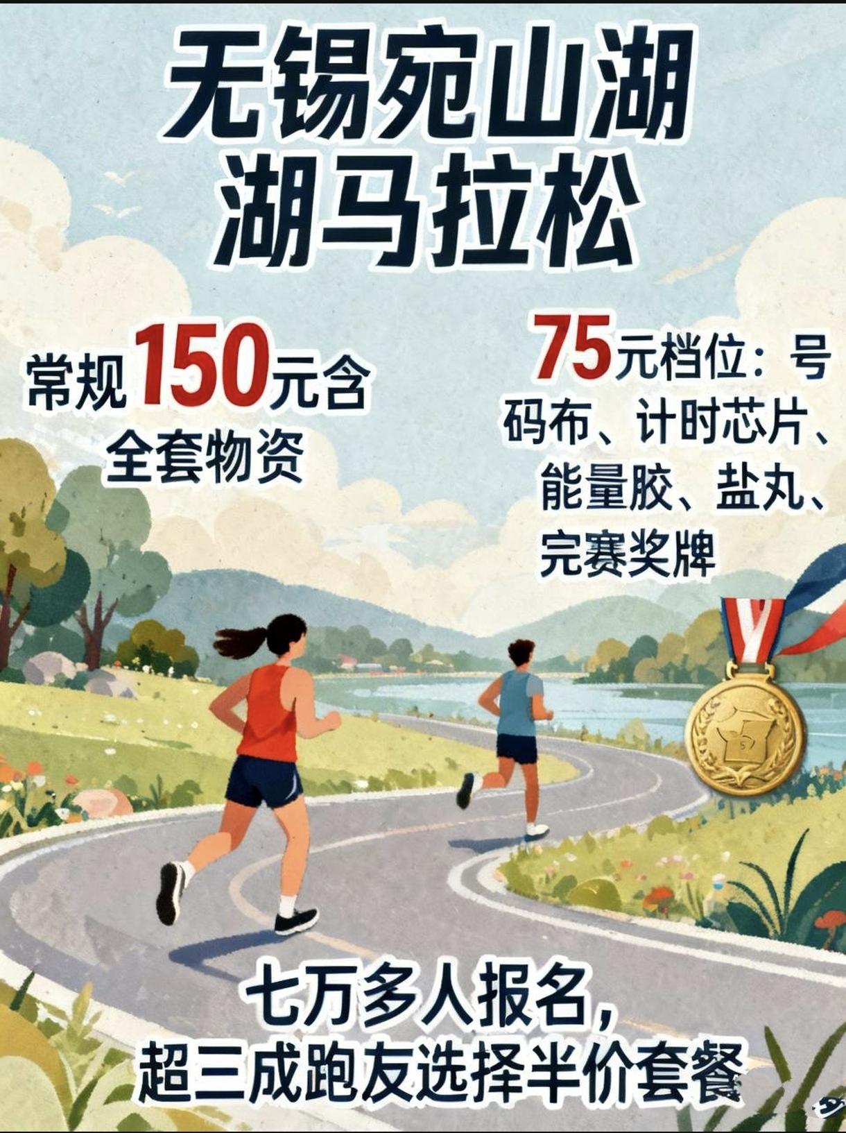 国内马拉松新模式火了！无锡宛山湖马拉松，可以选择不要参赛服，报名费直接减半，只要