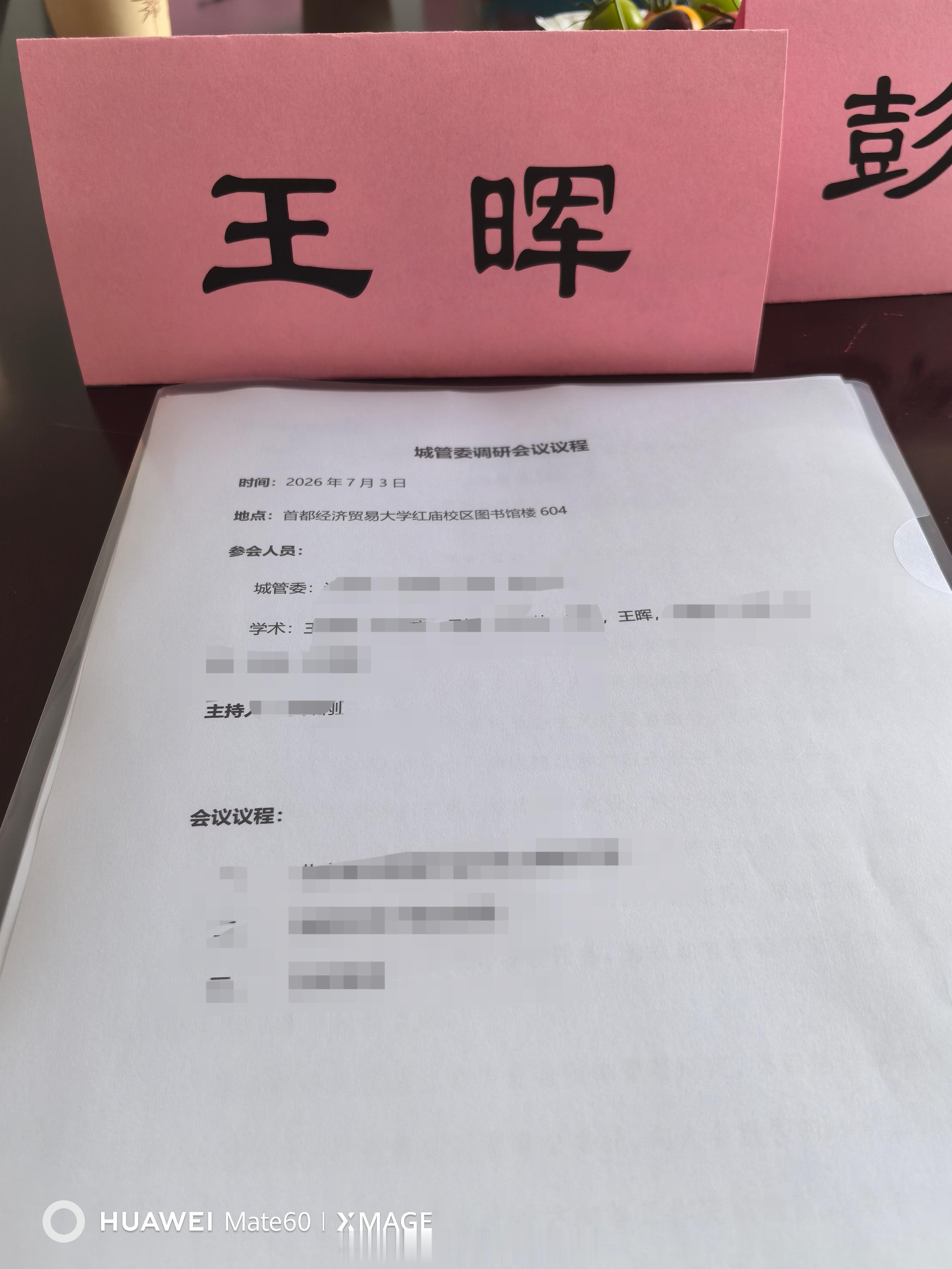 王晖副教授今天2026.7.3日(周五)一天参加两个会议。上午评审朝阳区课题，下