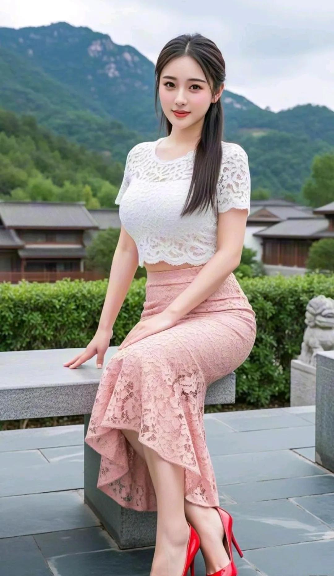 甜美少女在古风小镇的清新自拍。