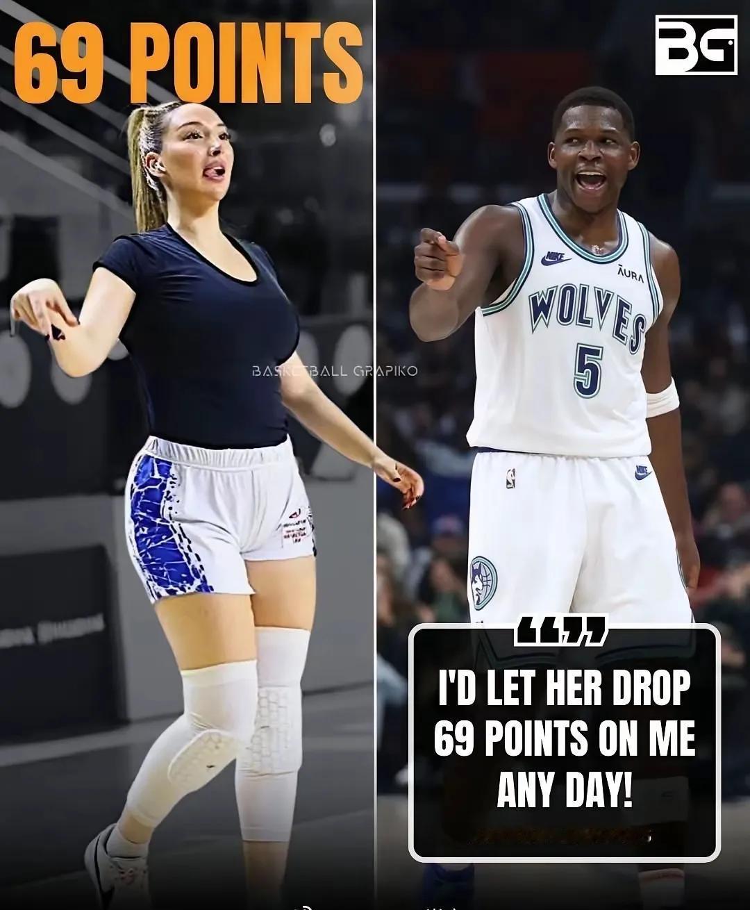 爱德华兹有点偶像杜兰特的风格了，竟然说我愿意天天让她在我头上砍69分，这不是很明