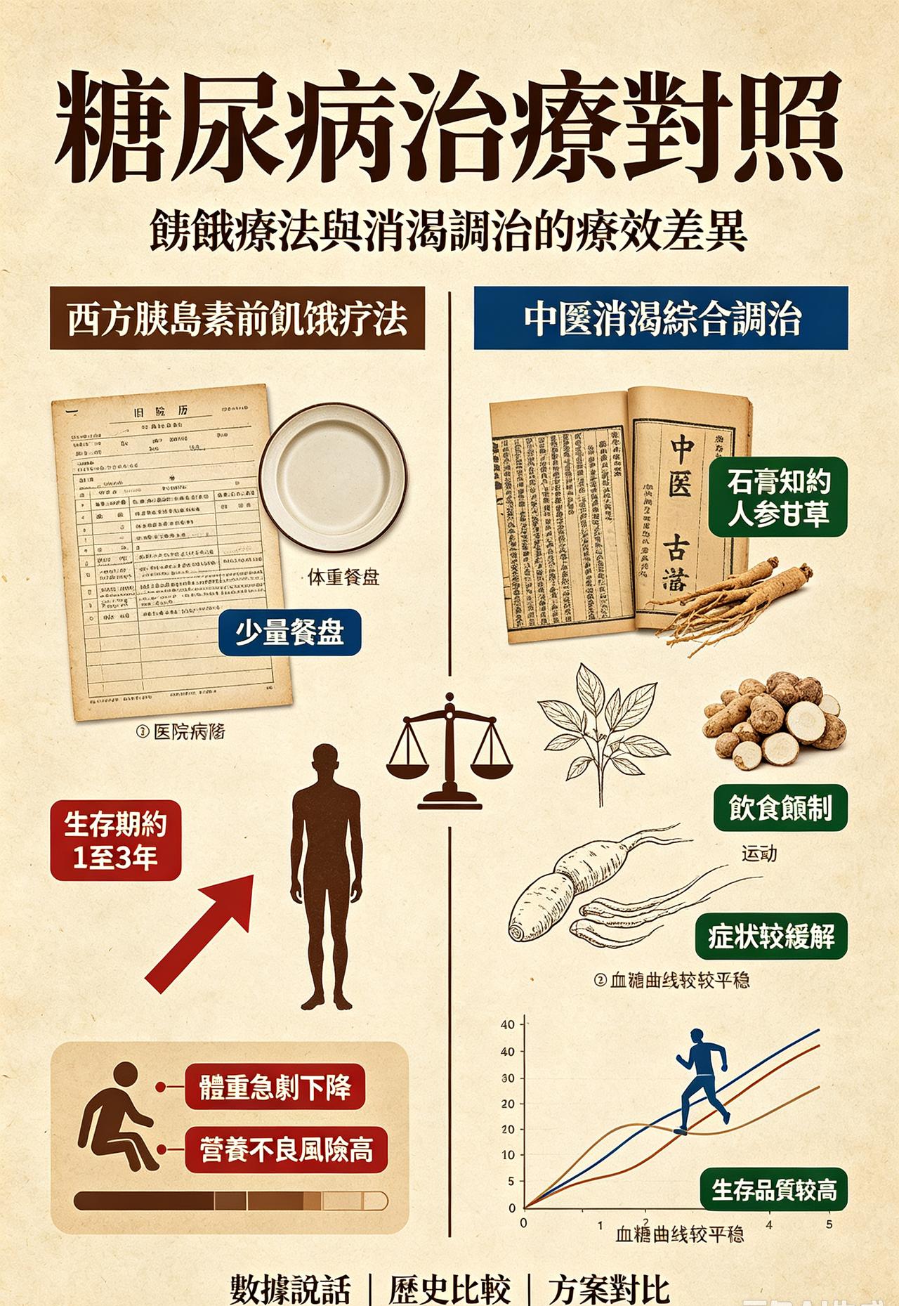 胰岛素问世前，中医对糖尿病的治疗效果完全碾压西方！
   西方Allen饥饿疗法