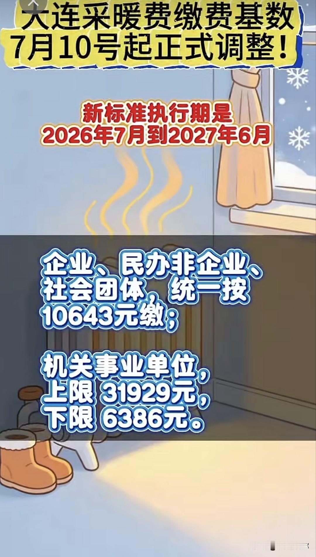 这两天关于大连的企业和民间机构，社会团体及机关单位。供暖基数即7月10号开始上涨