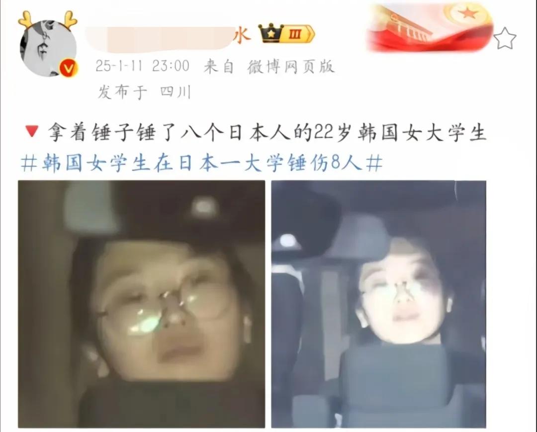 韩国女生用锤子锤了八个日本人的女子基本情况，她锤人的原因是：遭到了集体的无视，心