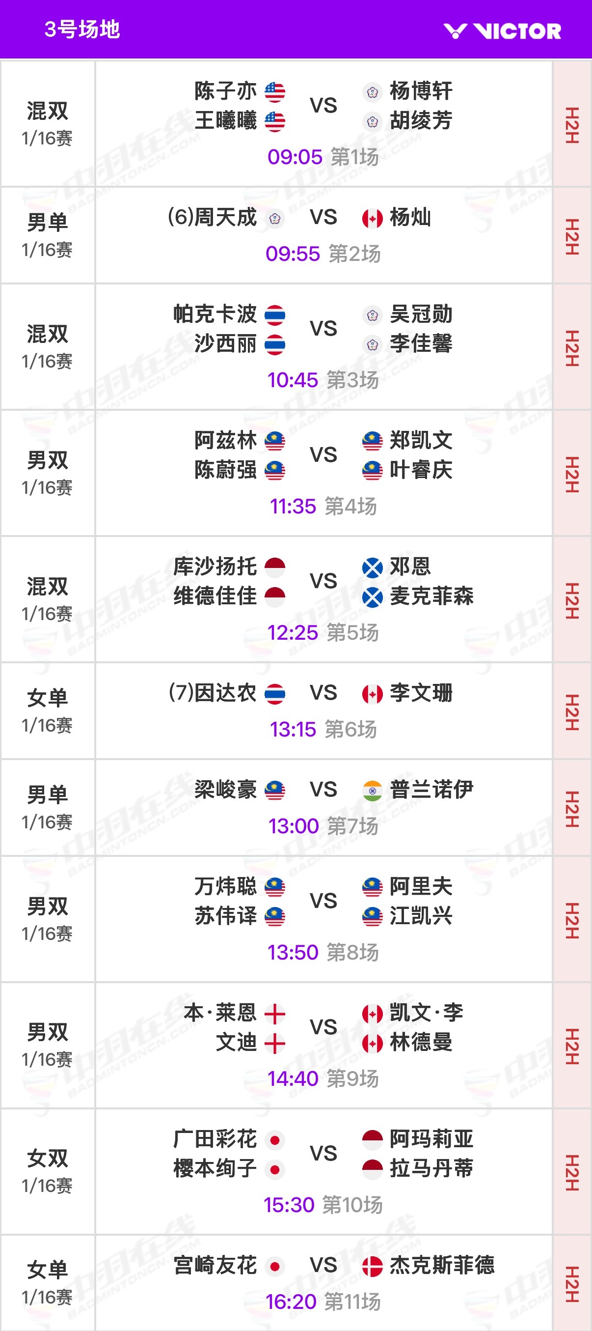 2026年中国羽毛球公开赛 首日赛程北京时间09:00开始，可在羽协公众号/视频