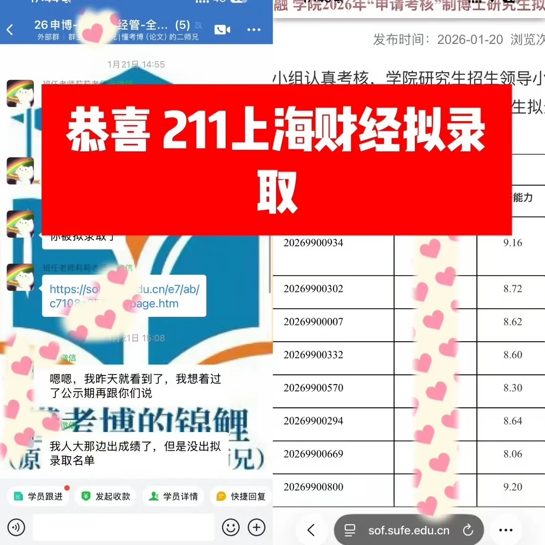 211上海财经大学博士拟录取