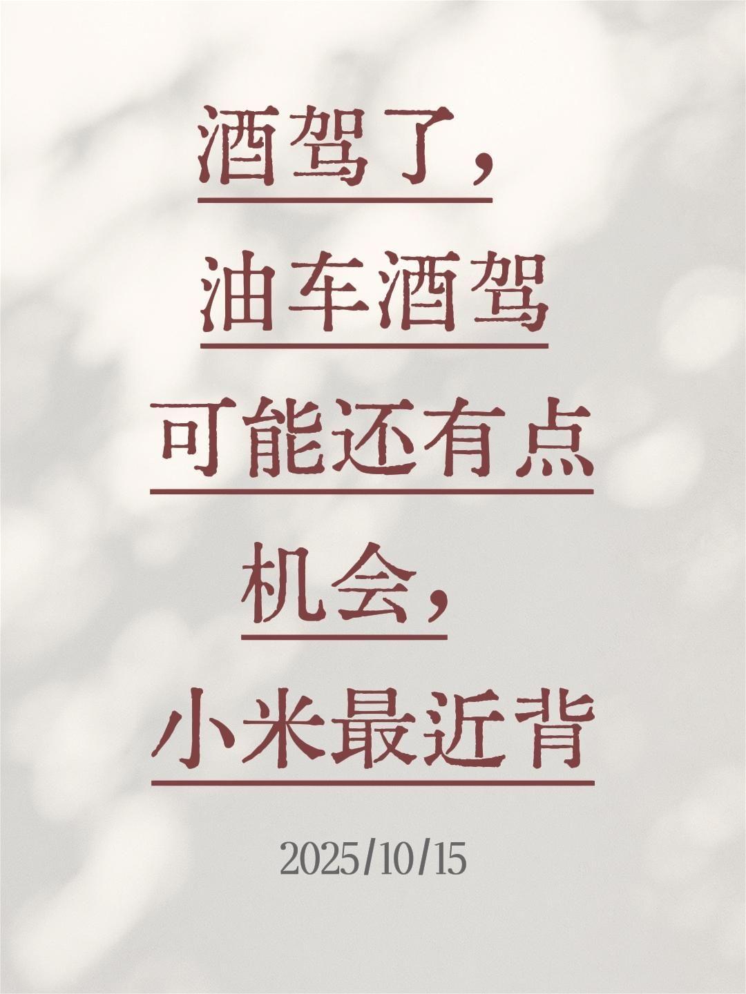 我评论了@苏拉 的作品:
酒驾了，油车酒驾可能还有点机会，小米最近背