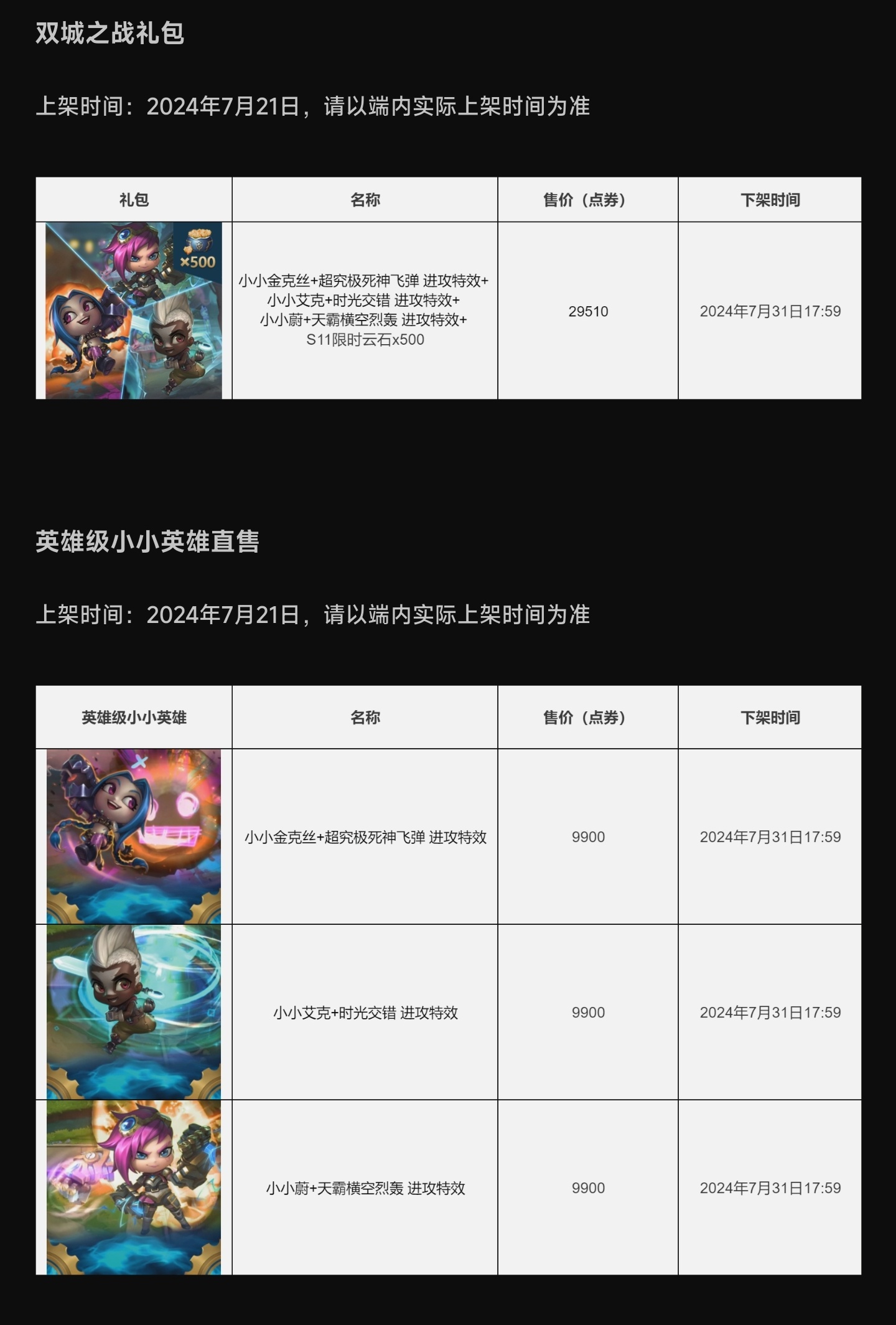 双城之战相关小小英雄上架其中有一个三个小小英雄+500限时云石的礼包，如果你拥有
