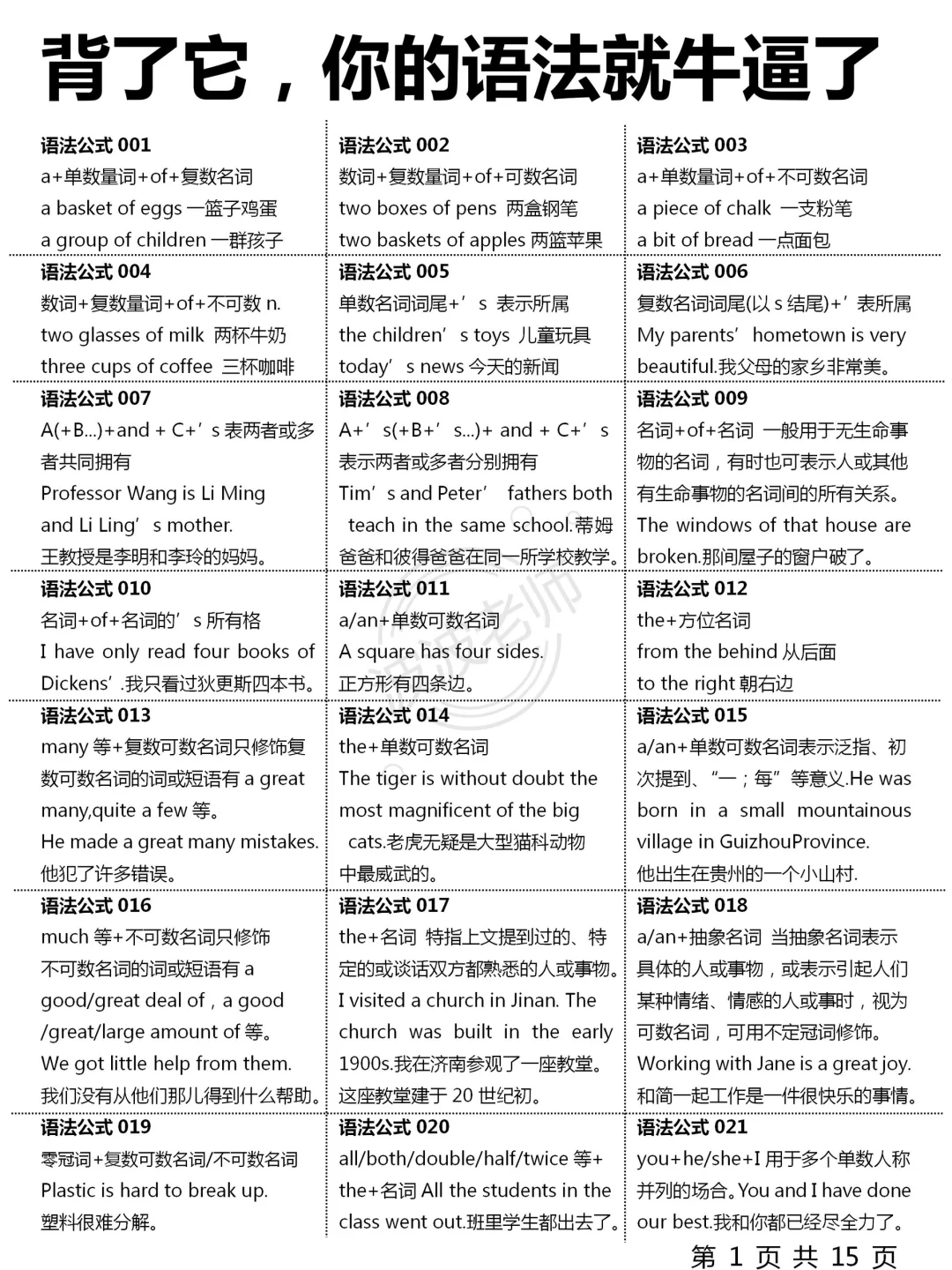 拯救零基础语法！这些语法公式！狠狠提升啦。