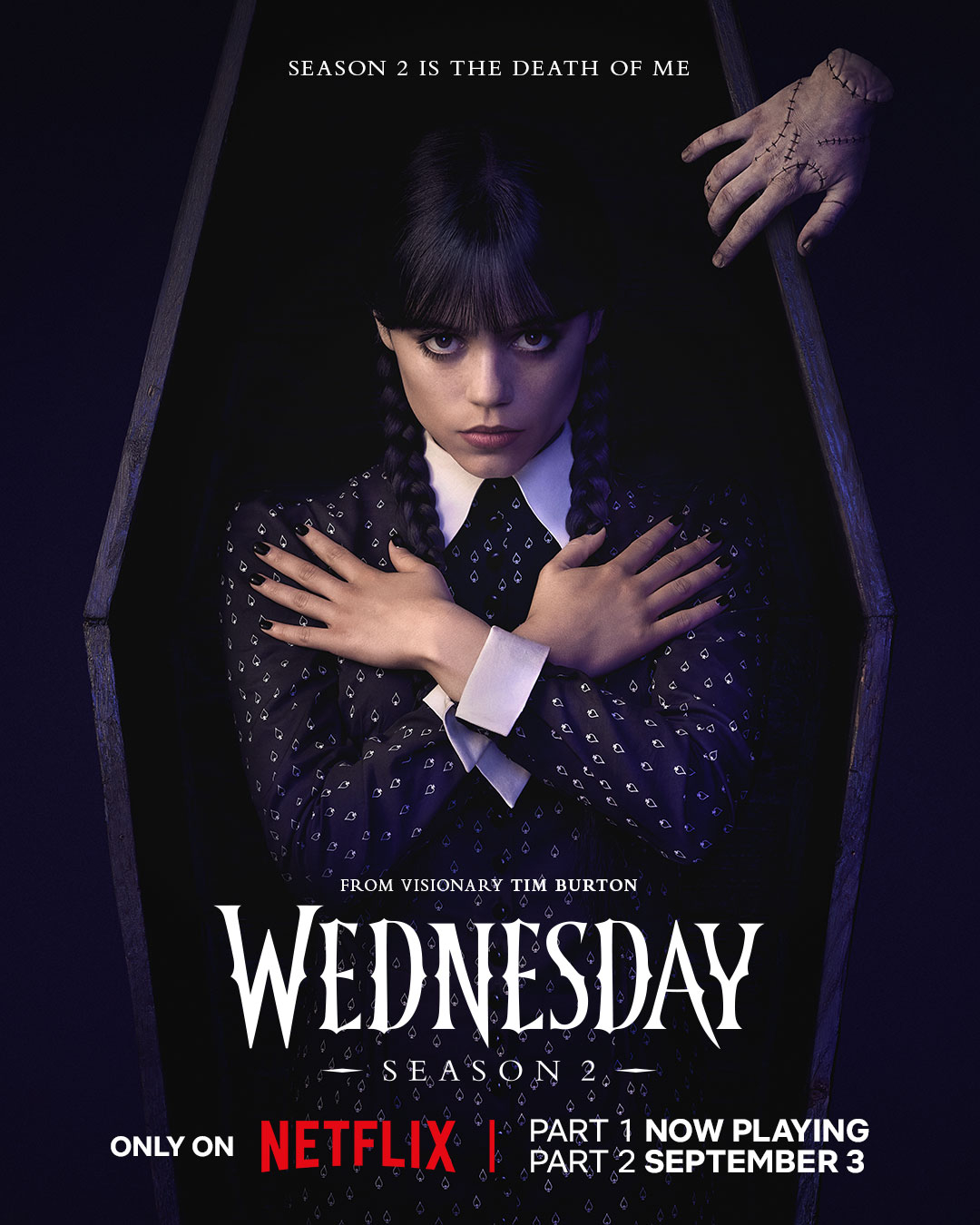 Netflix爆剧星期三第二季下半季首曝海报！定档9月3日下午3点开播！上半季已