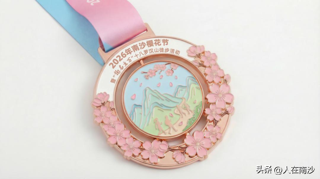 南沙樱花节徒步活动的这个奖牌真的好美啊~！好想去啊，可惜早上开启的时间太早了，想