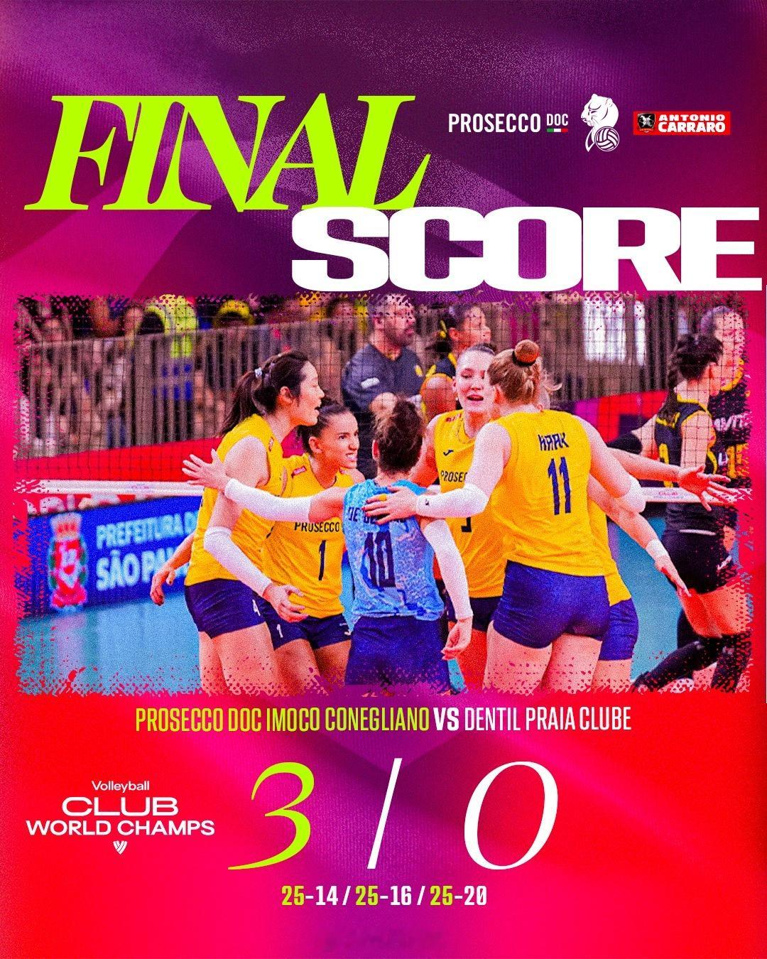 【2025女排世俱赛 小组赛：科内利亚诺3-0巴西海滩】北京时间12日凌晨，巴西