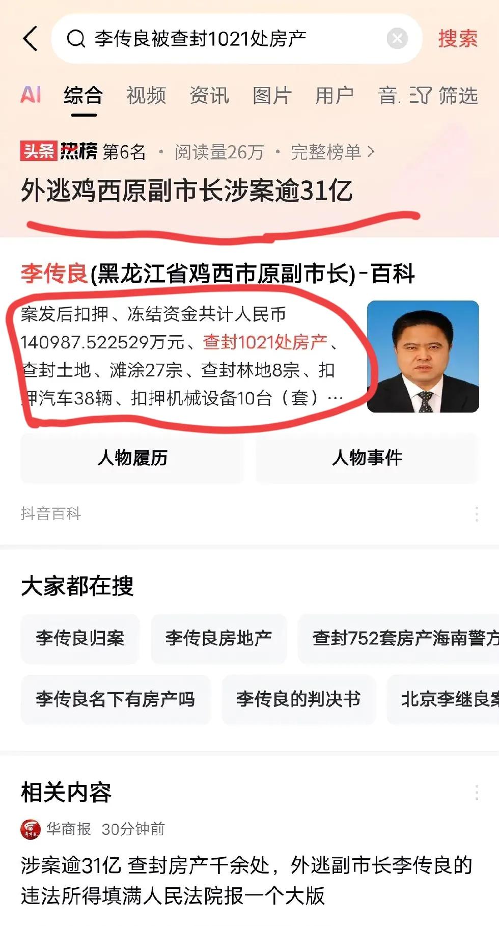 触目惊心啊，一个边疆地级市，并不富裕的地级市的副领导。1021处房产？
涉案31