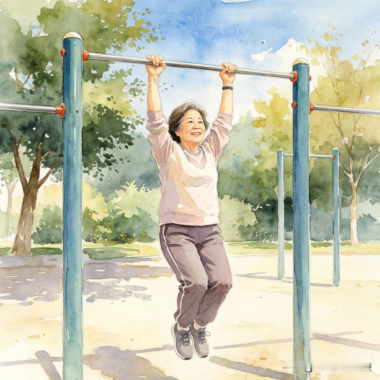 我岳母买了个单杠助力器，殊不知操作不当会把自己挂起来…

前几天我上商场附近的快