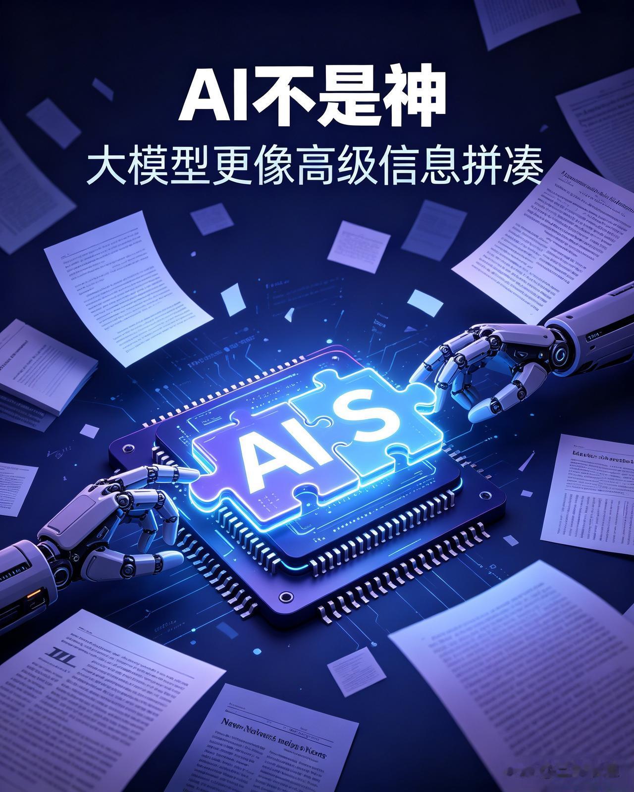 别被AI神话迷惑：当下大模型，本质仍是信息高级拼凑
 
如今AI大模型被吹得神乎