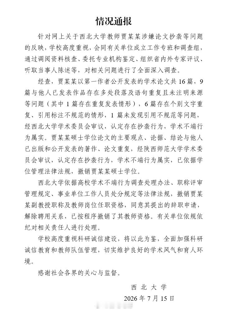 贾浅浅硕士学位被撤销好家伙，贾浅浅这事终于实锤了16篇论文9篇抄，连硕士论文都是
