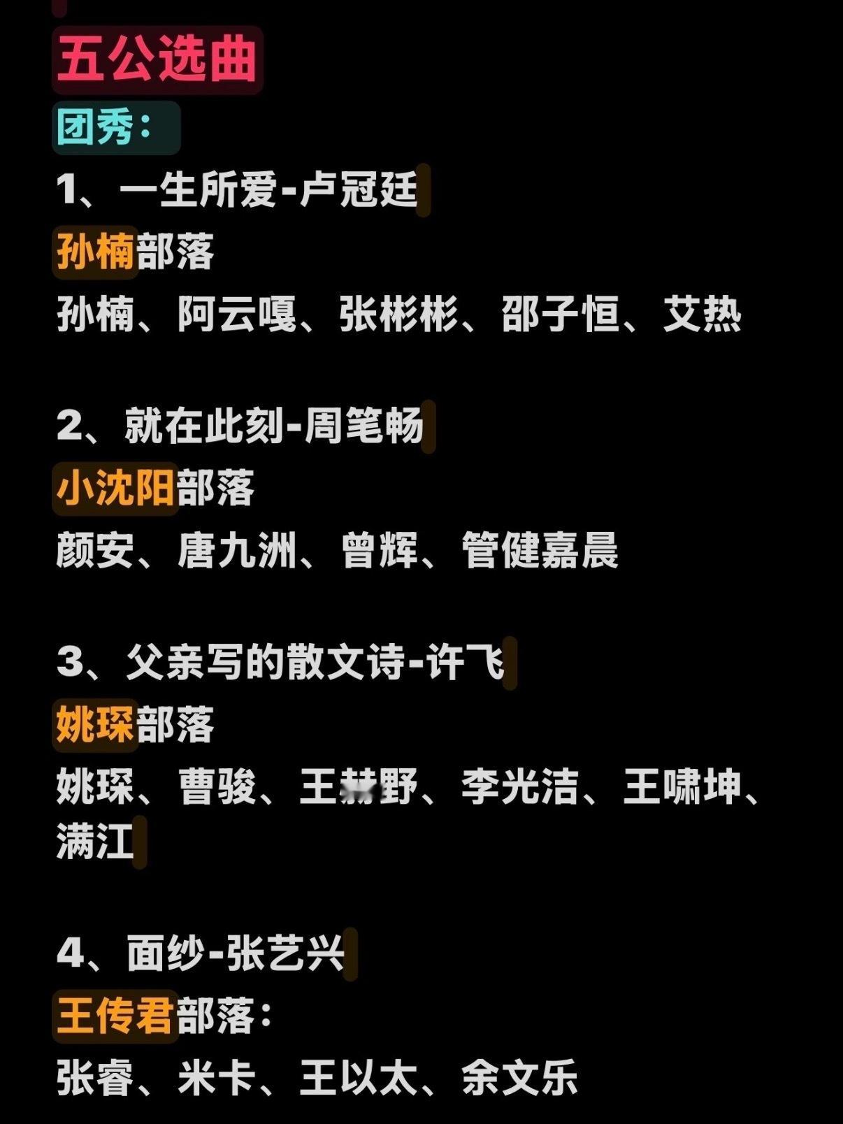 披荆斩棘的哥哥五公选曲歌单 你们期待哪组的表现 ​​​