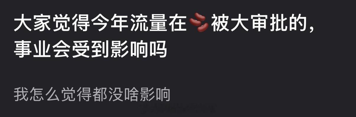 大家感觉今年流量在🫘被大审批的，事业会受到影响吗？ 