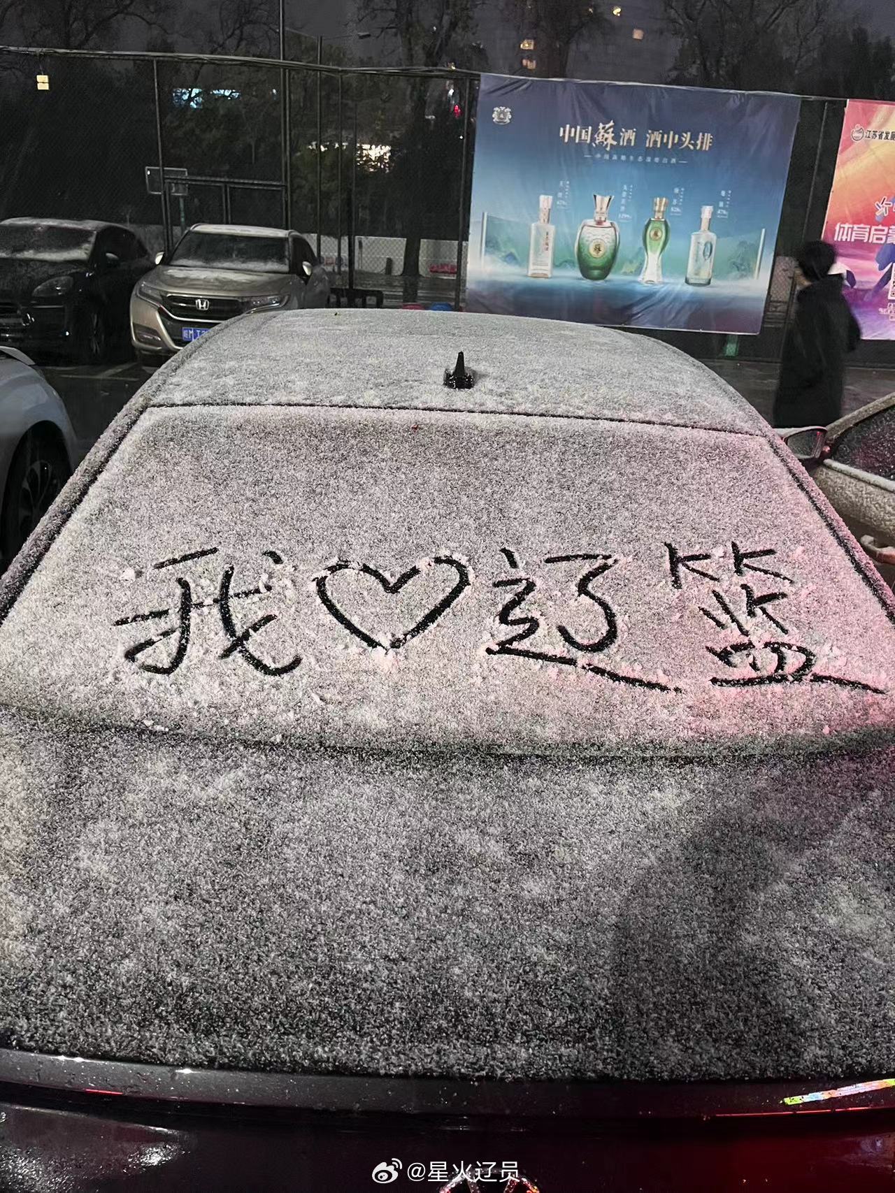 辽宁男篮从东北给南京带来了一场“老雪”，带走了一场胜利。的“辽宁加油”手幅，南京