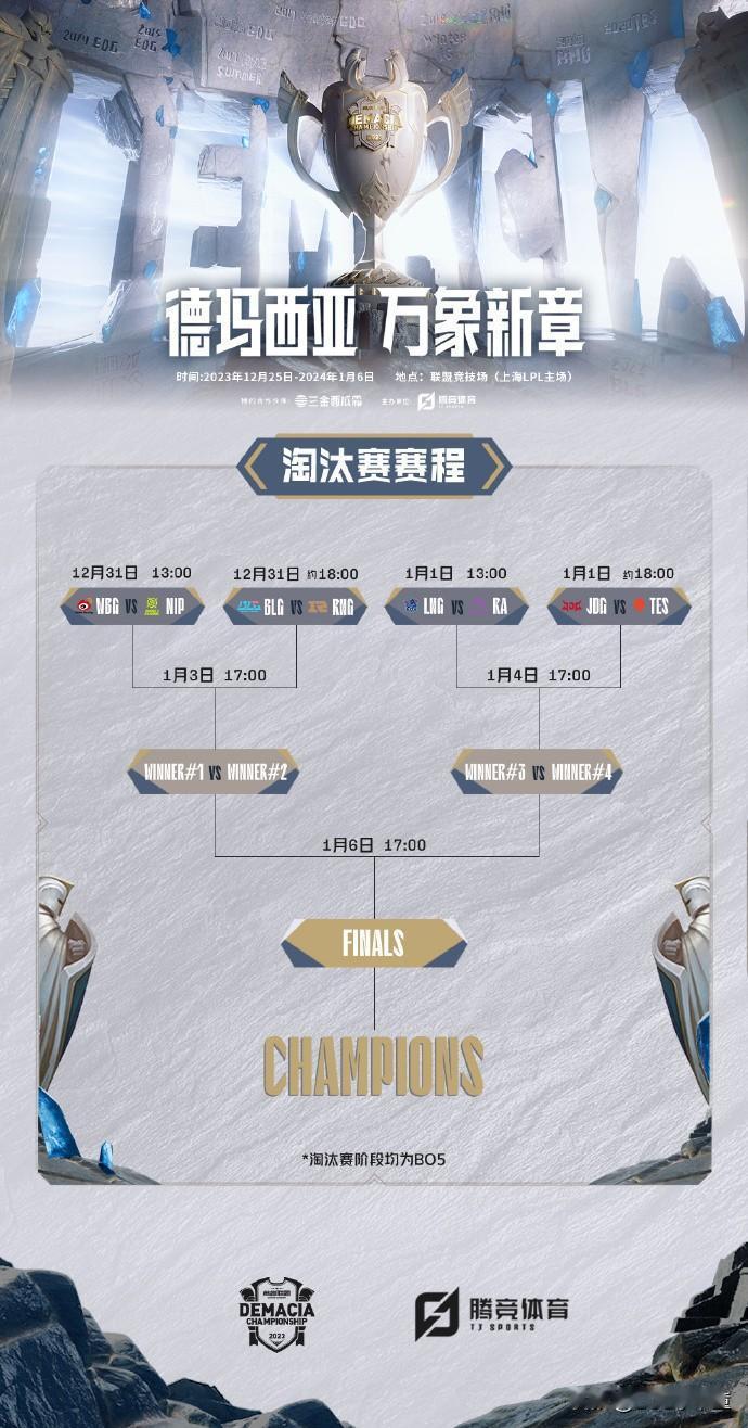 德杯八强赛详细赛程来啦，大家认为谁最有冠军相？
12月31日13点，WBG vs