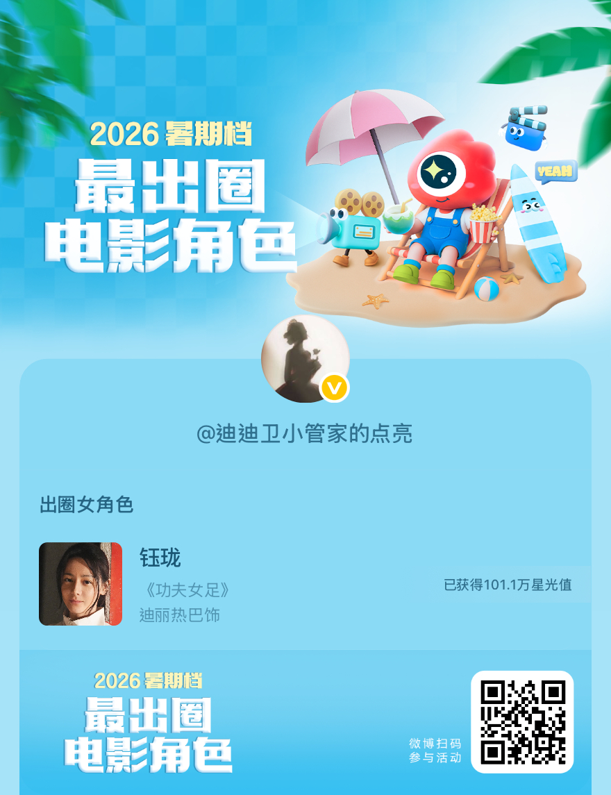 迪丽热巴[超话] 2026暑期档最出圈电影角色正在评选中，和暑期档角色携手共赴夏