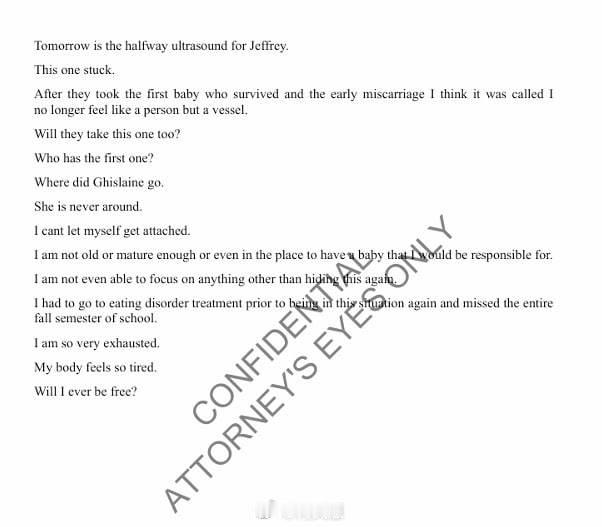 据称曾被用作爱泼斯坦“私人孵化器”的女子将“微小胎儿”冲入马桶。令人不安的受害者