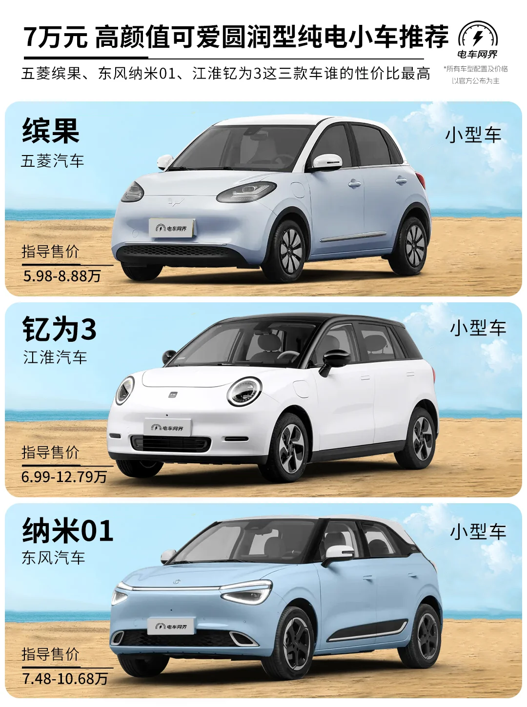 7万左右高颜值可爱型纯电小车推荐