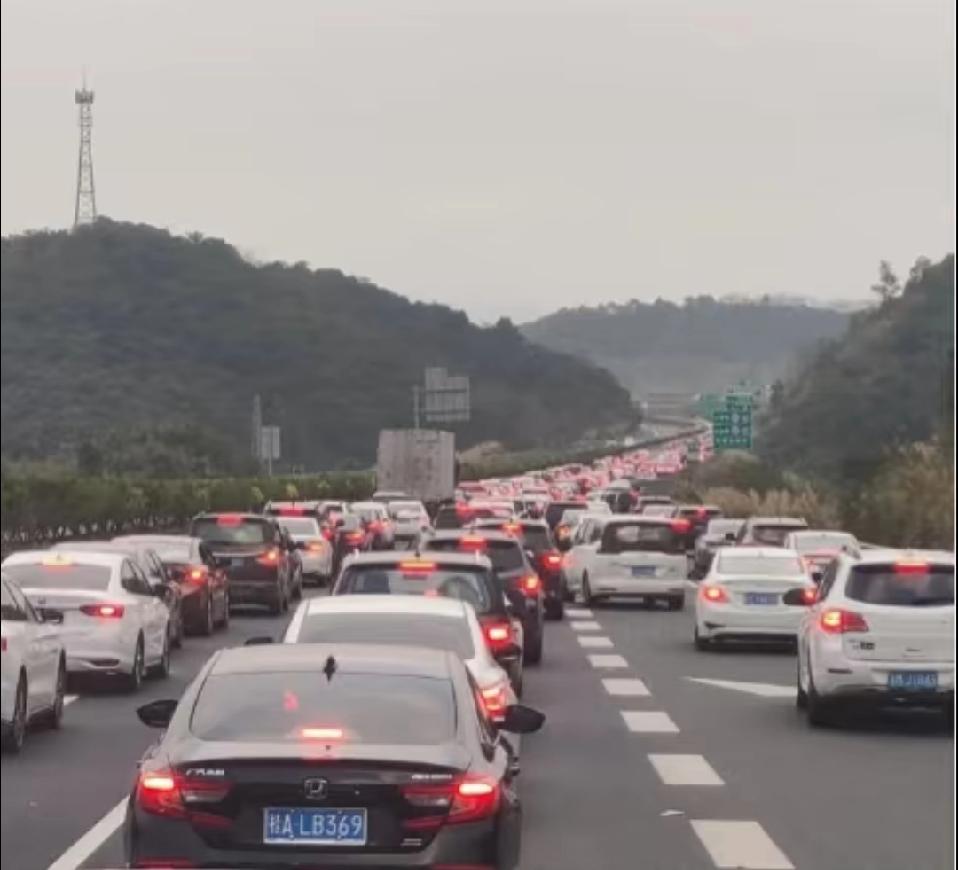 国庆节堵车堵到吓尿！
 
国庆高速又双叒成“停车场”了！绵延数公里的车龙里，红尾