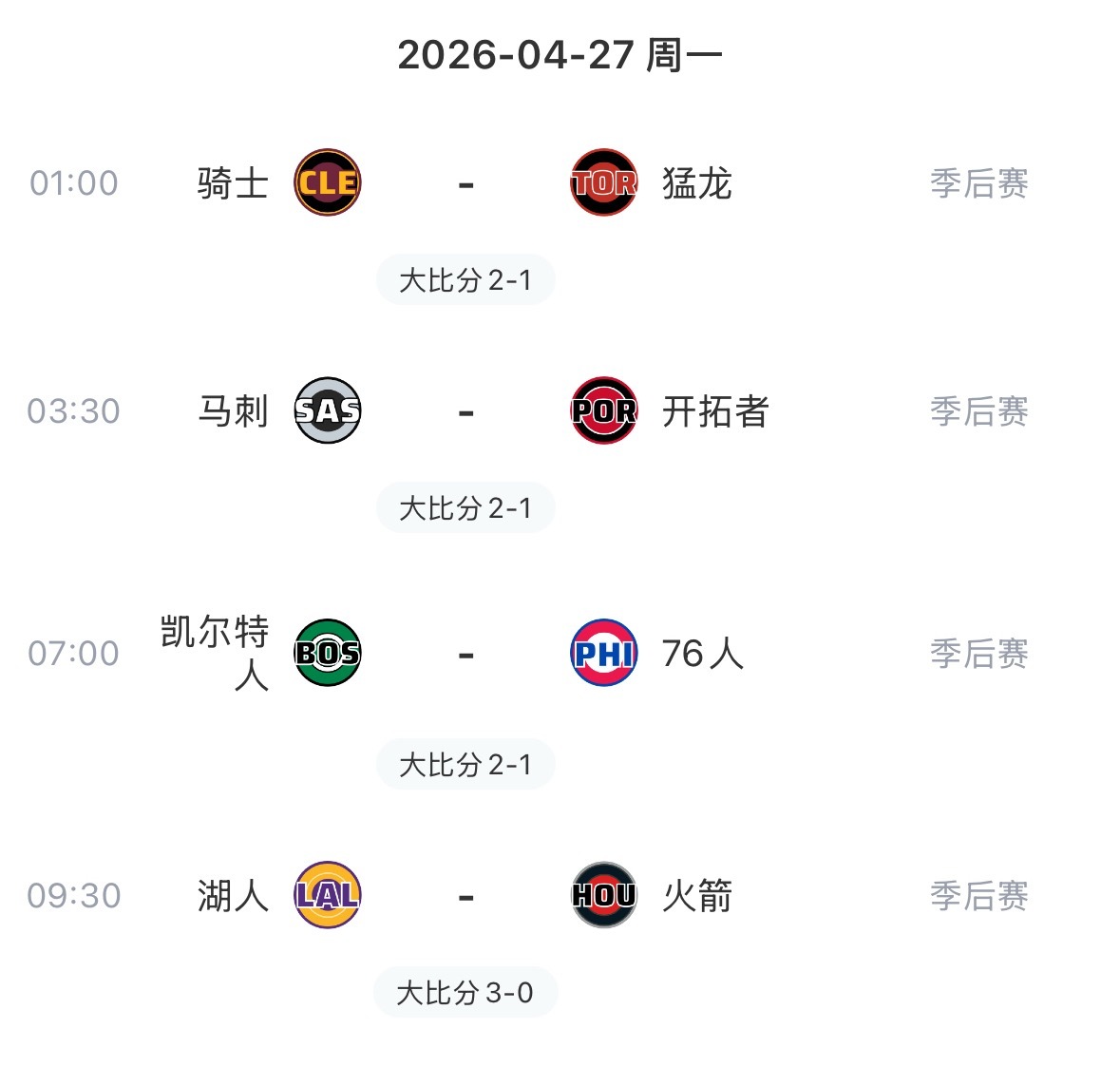 今天季后赛凌晨4场看球地址网页链接nba季后赛马刺vs开拓者
