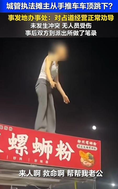 “一跃而下！”7月30号河南郑州，城管大哥正搁那儿正常劝导占道摆摊，话还没说利索