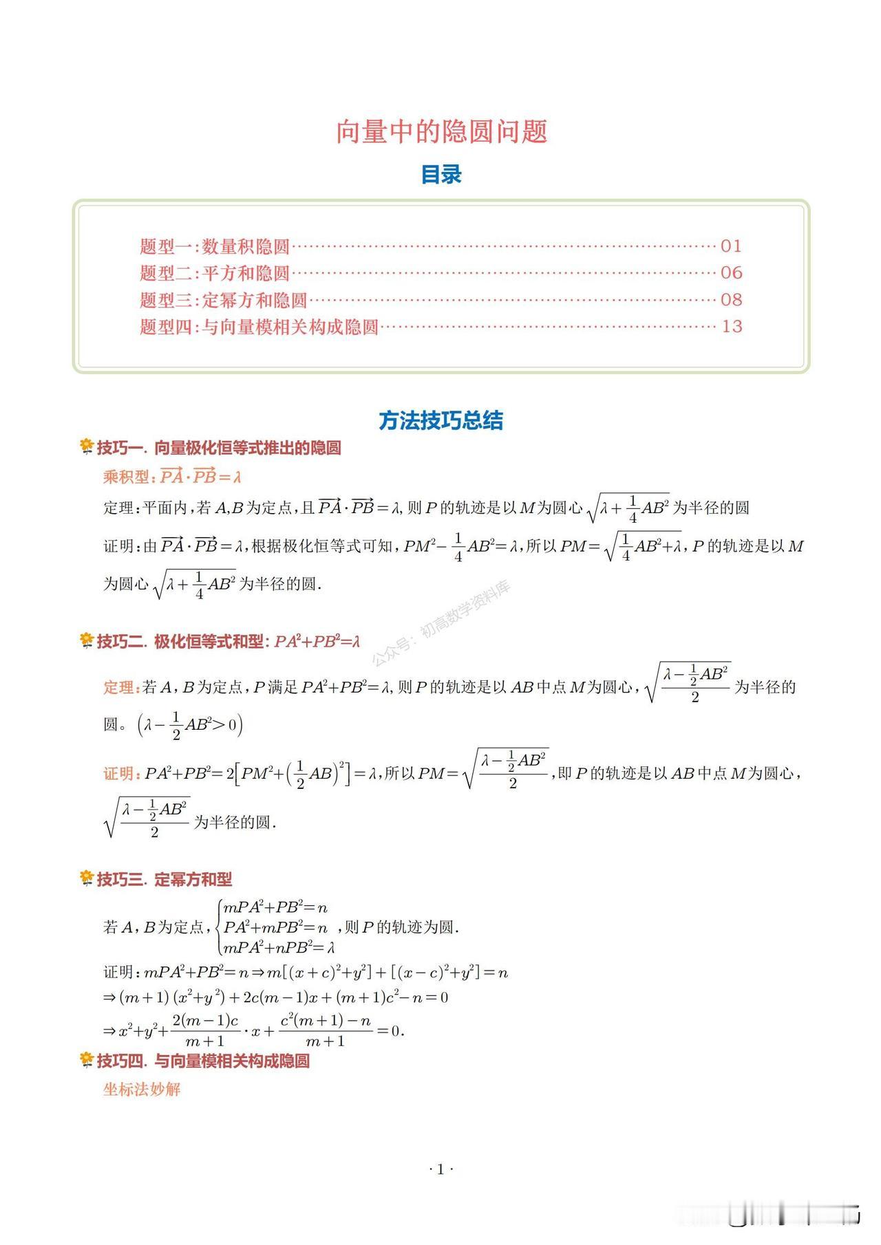 高中数学——向量中4大隐圆总结